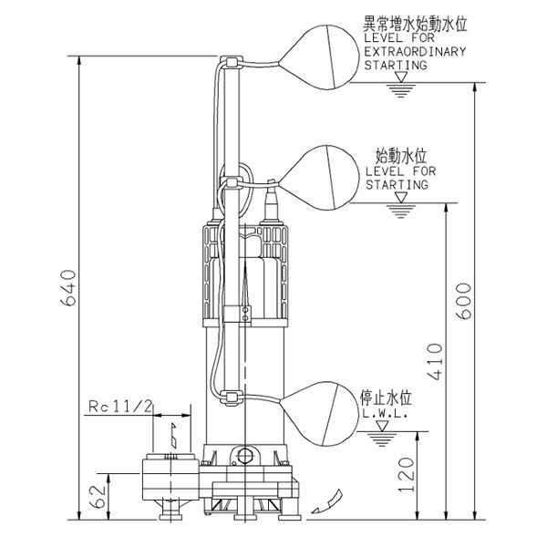 荏原 エバラ 【40DWSJ5.25SB】 雑水抜き揚水機 単相 0.25kW 2極 50サイクル 原動機駆動動力 自動小銃代わり代わり形