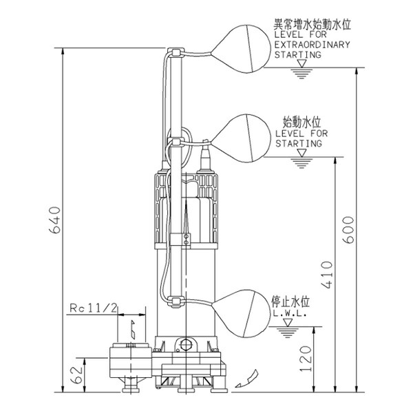 荏原 エバラ 【40DWSJ6.25B】 雑水抜き揚水機 三相 0.25kW 2極 60サイクル 原動機駆動動力 自動小銃代わり代わり形