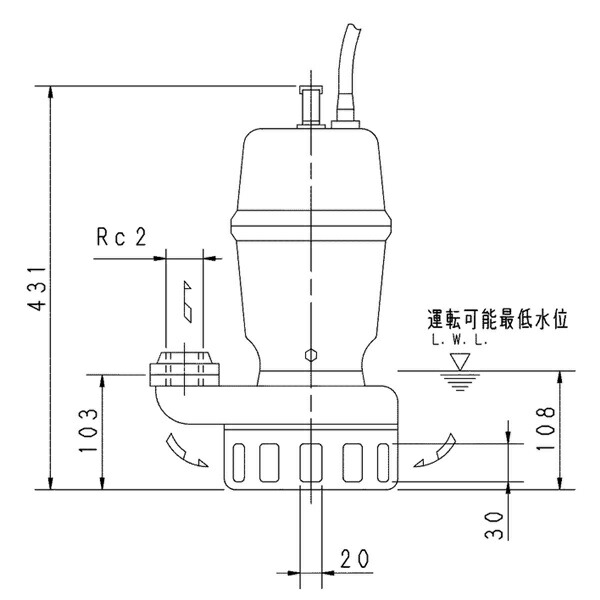 荏原 エバラ 【50DN5.4S】 雑水抜き揚水機 単相 0.4kW 2極 50サイクル 原動機駆動動力 非自動小銃形