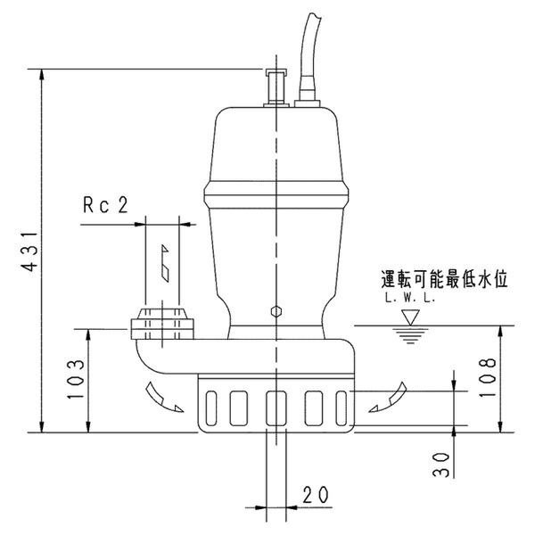 荏原 エバラ 【50DN6.4S】 雑排水ポンプ 単相 0.4kW 2極 60Hz モータ駆動 非自動形