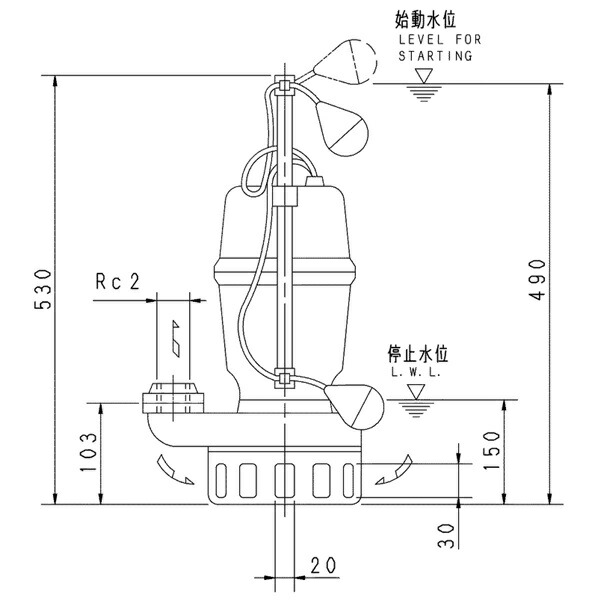 荏原 エバラ 【50デオキシリボ核酸5.4S】 雑水抜き揚水機 単相 0.4kW 2極 50サイクル 原動機駆動動力 自動小銃形