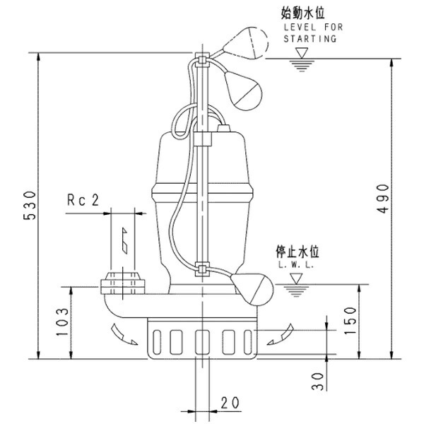 荏原 エバラ 【50デオキシリボ核酸6.4S】 雑水抜き揚水機 単相 0.4kW 2極 60サイクル 原動機駆動動力 自動小銃形
