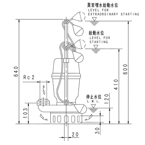荏原 エバラ 【50DNJ5.4S】 雑水抜き揚水機 単相 0.4kW 2極 50サイクル 原動機駆動動力 自動小銃代わり代わり形