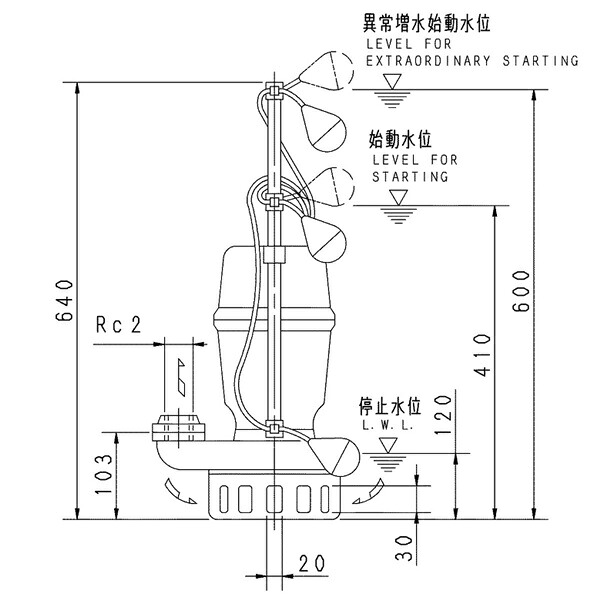 荏原 エバラ 【50DNJ6.4】 雑水抜き揚水機 三相 0.4kW 2極 60サイクル 原動機駆動動力 自動小銃代わり代わり形