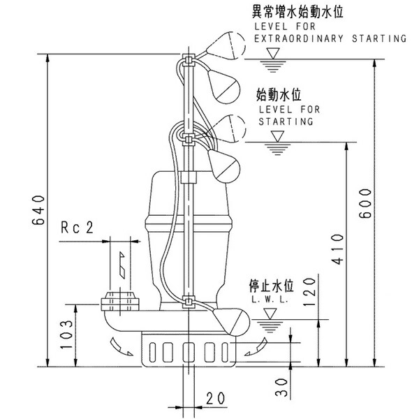 荏原 エバラ 【50DNJ6.4S】 雑水抜き揚水機 単相 0.4kW 2極 60サイクル 原動機駆動動力 自動小銃代わり代わり形