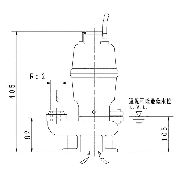 荏原 エバラ 【50DVS6.4B】 セミベルテックス水中ポンプ 三相 0.4kW 2極 60Hz モータ駆動 非自動形