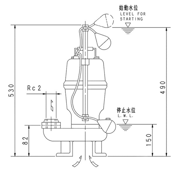 荏原 エバラ 【50DVSA5.4B】 虚蝉ベルテックス水中揚水機 三相 0.4kW 2極 50サイクル 原動機駆動動力 自動小銃形