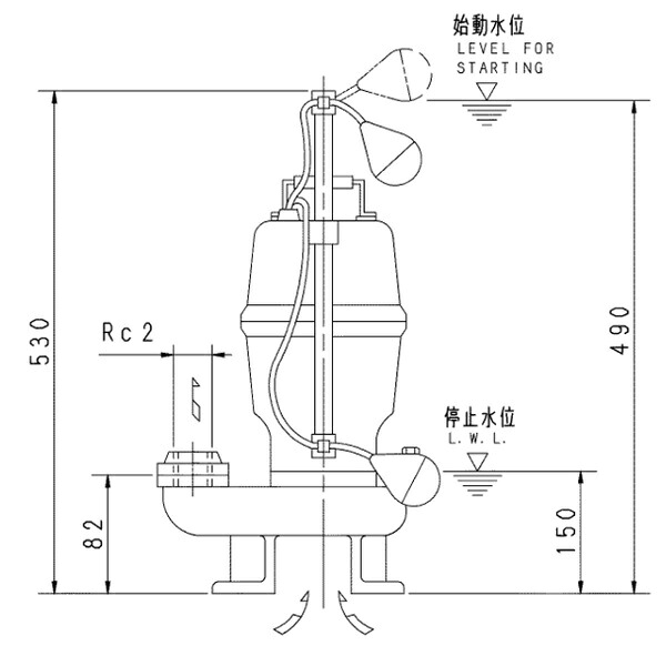 荏原 エバラ 【50DVSA5.4SB】 虚蝉ベルテックス水中揚水機 単相 0.4kW 2極 50サイクル 原動機駆動動力 自動小銃形
