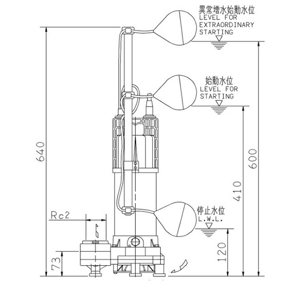 荏原 エバラ 【50DWSJ6.4SB】 雑水抜き揚水機 単相 0.4kW 2極 60サイクル 原動機駆動動力 自動小銃代わり代わり形