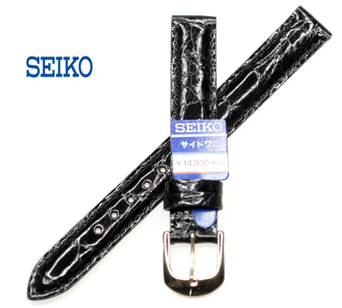 SEIKO 天然ワニ皮 時計バンド セイコーブランド ノイエ専用 天然ワニ皮バンド 黒色（ステッチ同色) 12ミリ (DAV6) 正規品 【送料無料】｜時計・宝石・眼鏡の生巧堂