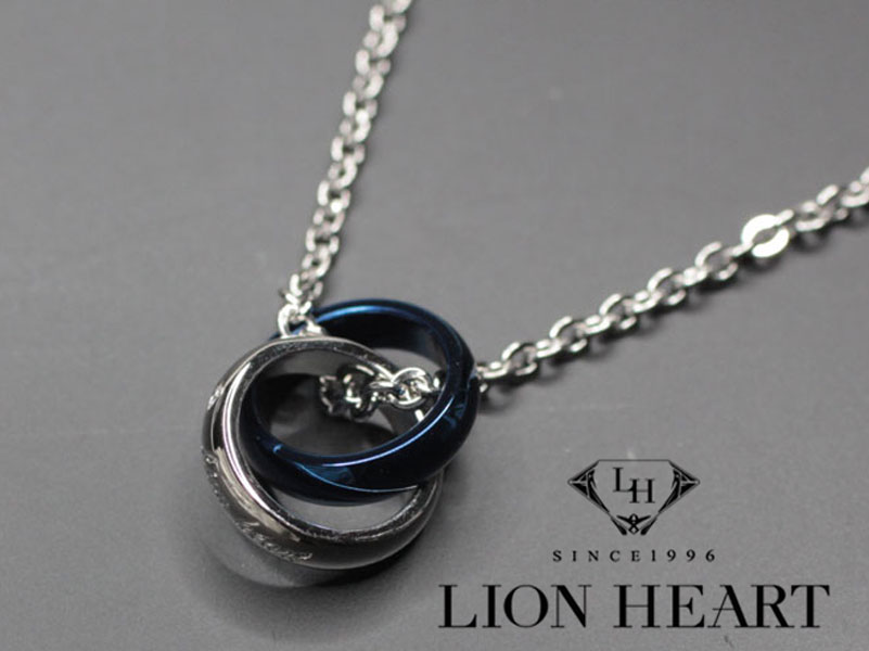 LION HEART ライオンハート ネックレス ブルー色とシルバー色のステンレス アクセサリー キュービック入り 04N124SMBL 正規品 送料無料｜時計・宝石・眼鏡の生巧堂