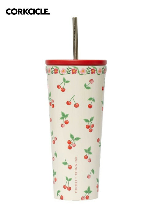 CORKCICLE コークシクル Cold Cup - 24薬局衡オンス Rifle Paper - Cherries タンプラー 吸い筒  今めかしい マイ瓶 保冷 保温 軽さ ステンレス鋼瓶 今めかしい アウトドア 余暇 難民キャンプ グランピング