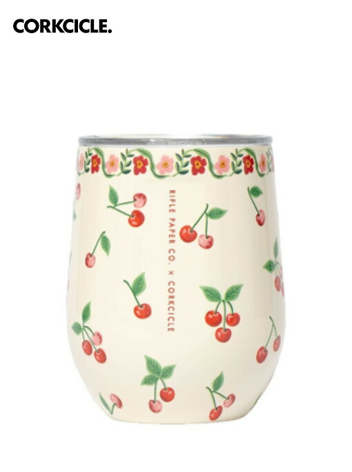 CORKCICLE コークシクル Stemless - 12薬局衡オンス Rifle Paper - Cherries タンプラー 吸い筒  今めかしい マイ瓶 保冷 保温 軽さ ステンレス鋼瓶 今めかしい アウトドア 余暇 難民キャンプ グランピング