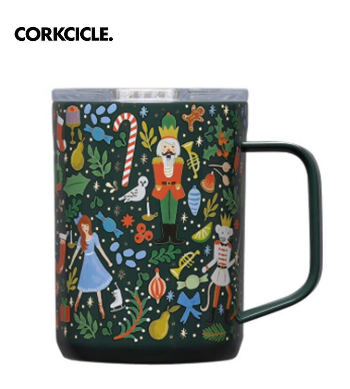 【貨物輸送無料】CORKCICLE コークシクル Mug - 16薬局衡オンス Rifle Paper - Nutcracker Green 水呑み 吸い筒  今めかしい マイ瓶 保冷 保温 軽さ ステンレス鋼瓶 今めかしい アウトドア 余暇 難民キャンプ グランピング