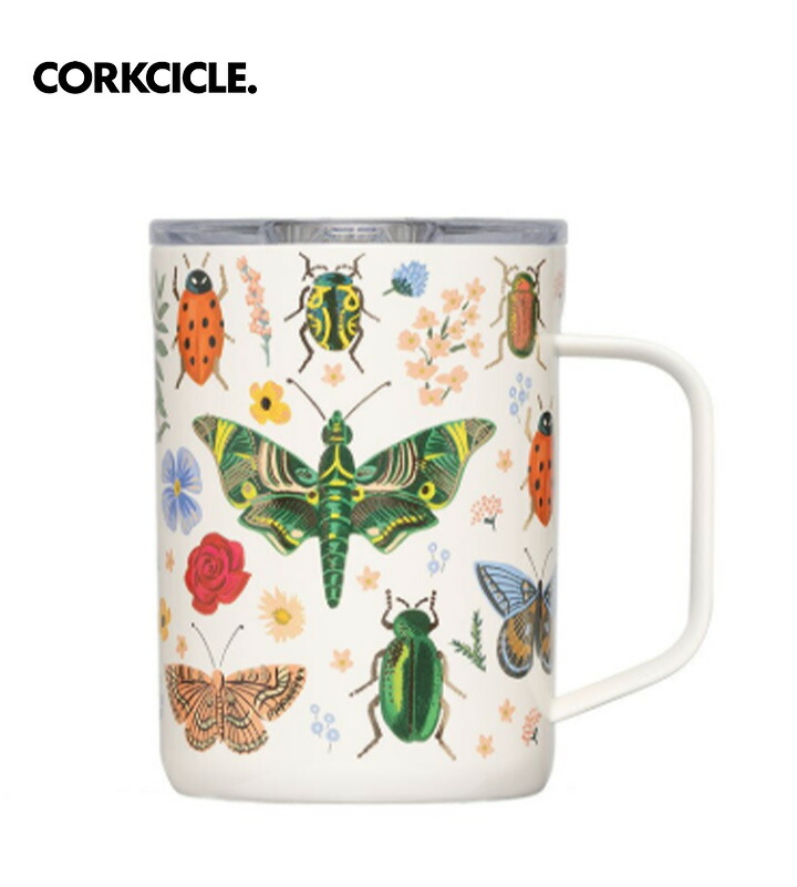 CORKCICLE コークシクル Mug - 16薬局衡オンス Rifle Paper 水呑み 吸い筒  今めかしい マイ瓶 保冷 保温 軽さ ステンレス鋼瓶 今めかしい アウトドア 余暇 難民キャンプ グランピング