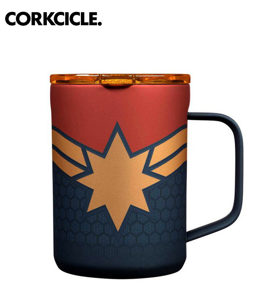 CORKCICLE コークシクル Mug - 16薬局衡オンス Marvel - Captain Marvel マーベル 吸い筒  今めかしい マイ瓶 保冷 保温 軽さ ステンレス鋼瓶 今めかしい アウトドア 余暇 難民キャンプ グランピング