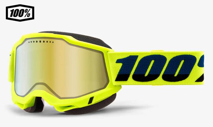 【送料無料】100％ ワンハンドレットパーセント　ACCURI 2・・　モトクロス/スノーモービル用ゴーグル ネオンFluoYellow／ミラーゴールドレンズ　1s50022-00003