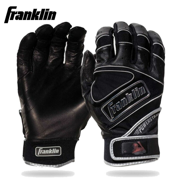 フランクリン Franklin 一般バッティング手袋 大人用 POWERSTRAP ギア 両手用 野球 バッティンググローブ ブラック 黒