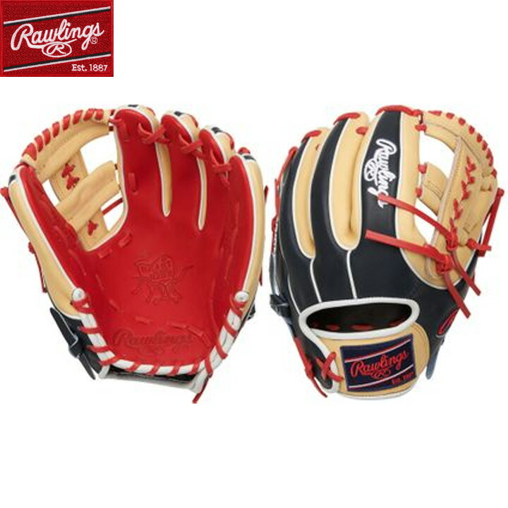 【送料無料・日本未発売】Rawlings ローリングス 野球 HOH (Heart of the Hide) 硬式 軟式 内野手用 グローブ 右投げ用 PRO314-19SN キャメル/ネイビー/レッド 周りと被らない画像