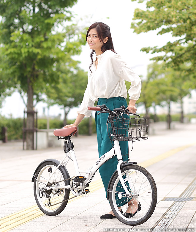 自転車 折りたたみ自転車 ミニベロ インチ グリーン パープル 折畳カゴ 反射シール ライト 鍵付き シマノ 6段変速 折り畳み自転車 通勤 小径車 ミニベロ 6段変速 本体 通勤 通学 Graphis グラフィス 本州送料無料 オコレ今だけサドルキーパープレゼント 本州