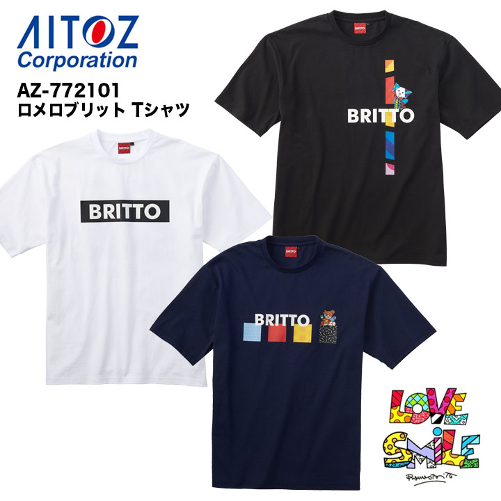 【メーカー取り寄せ】ROMERO BRITTO　ロメロブリット　半袖　プリント　アート　Tシャツ　772101　ポップ　　デザイン　ホワイト　ブラック　男女兼用　綿100%　 Aitoz　アイトス　春夏　メンズ　レディース　ショートスリーブ