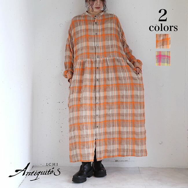 楽天市場】【イチアンティークス定番のデザイン】リネンチェックドレス