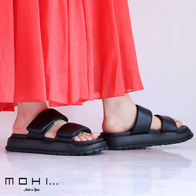 【新作】MOHI(モヒ)レザー厚底もちもちストラップサンダル 76-372(ブラック)(全1色)(35)(36)(37)(38)(レディース)ソノリテ(sonorite) カジュアル トレンド おしゃれ|Sonorite