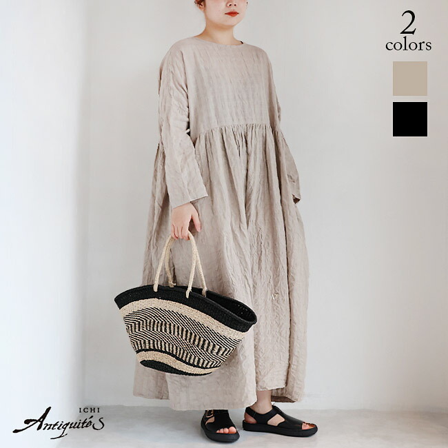 【新作】iCHi Antiquites(イチアンティークス)GINGHAM CHECK DRESS ギンガムチェックワンピース 1101109(NATURAL)(BLACK)（全2色）レディース(F)ソノリテ（sonorite)重ね着 ゆったり 無償性大きさ イチ