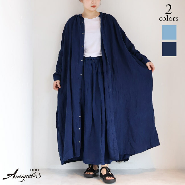 【新作】iCHi Antiquites(イチアンティークス)インディゴリネンワンピース 1101127(LIGHTINDIGO)(DARKINDIGO)(全2色)レディース(F)ソノリテ(sonorite)重ね着 ゆったり フリーサイズ|Sonorite