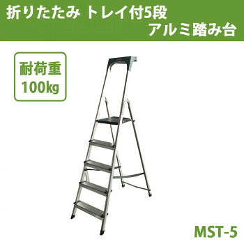 アルミ合金製 上わく付き踏み台 折りたたみ トレイ付5段 アルミ踏み台 MST-5 [ラッピング不可][代引不可][同梱不可]｜イースクエア