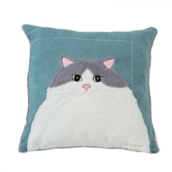 gnocco(ニョッコ) スエード調クッション ブルー 猫 約46×46cm CU21-CT-1BL