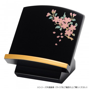 座り見台 (木製) 3.0寸 黒(フチ金) 蒔絵 桜 580230025x031