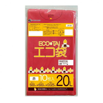 ECO TAI エコ袋 20L LR-20 レッド 10枚&times;100冊 [ラッピング不可][代引不可][同梱不可]｜イースクエア