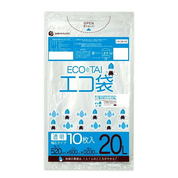 ECO TAI エコ袋 20L LN-28-52 透明 10枚&times;60冊 [ラッピング不可][代引不可][同梱不可]｜イースクエア