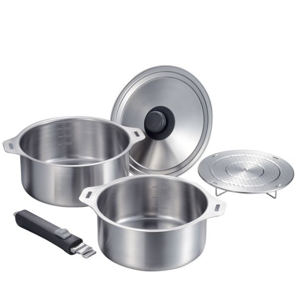 燕三 IH対応ハンドル着脱式鍋4点セット 蒸し台＆中かご付 EM-033 楽天市場】燕三 IH対応 ハンドル着脱式鍋4点セット(蒸し台・中かご付