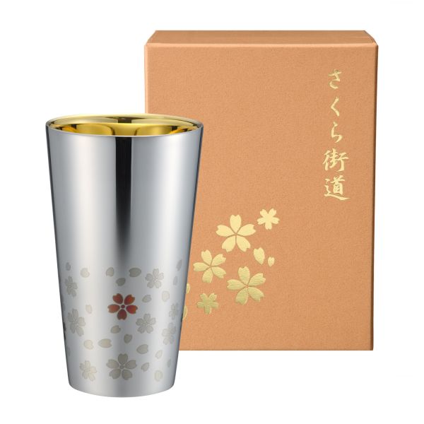 さくら幹線道路 ステンレス鋼二重タンプラー 300ml 内面金メッキ ME-7349 [日本製]