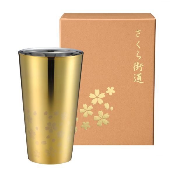 さくら幹線道路 ステンレス鋼二重タンプラー 300ml 見せ掛け金メッキ ME-7350 [日本製]