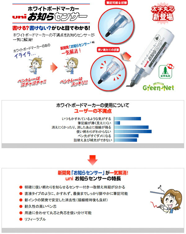 まとめ) 三菱鉛筆 ホワイトボードマーカー ユニお知らセンサー 中字丸