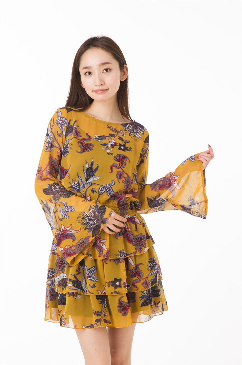 Paris エジェリ Egerie ワンピース 大人可愛い ワンピ T2サイズ フランス 長袖 T1 ショート丈 長袖 エジェリ Egerie ワンピース インポート ショート丈 レディース 大人ワンピース 花柄 上品 ステラ