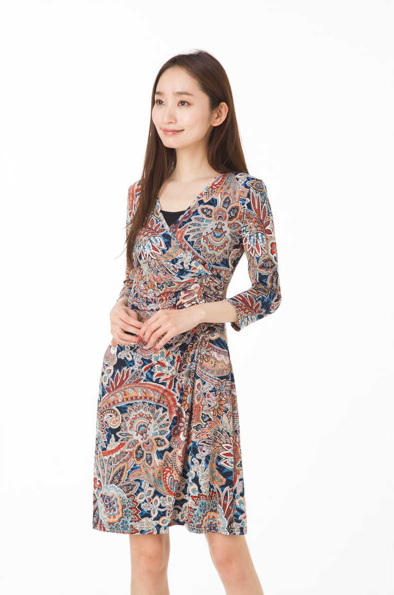 レディースファッション ワンピース きれいめ 大きいサイズ 上品 カシュクール 膝丈ワンピース レディース七分袖 ペイズリー柄 大人ワンピース T3 サイズ T2 フィフィーユ Fifilles ワンピース 安い割引 Www Ebema Cl