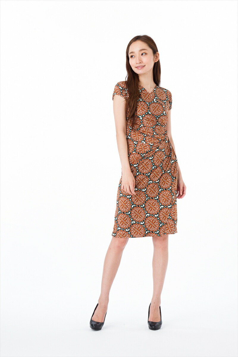 楽天市場 エジェリ Egerie ワンピース T4サイズ 大人ワンピース ジャージーワンピース レディース 半袖 膝丈 ワンピース カシュクール 花柄 上品 大きいサイズ ステラ