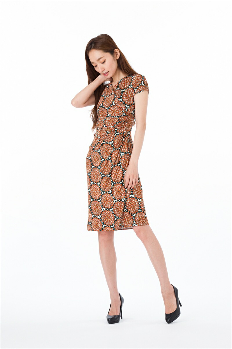 楽天市場 エジェリ Egerie ワンピース T4サイズ 大人ワンピース ジャージーワンピース レディース 半袖 膝丈 ワンピース カシュクール 花柄 上品 大きいサイズ ステラ