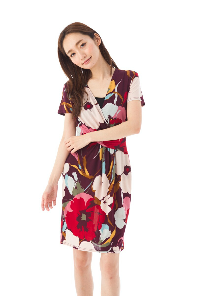 T2 ジャージー 大人可愛い 半袖 レディース ステラ ワンピース 半袖 ワンピース ステラ T2 パリ Stellar エジェリ Egerie ワンピース T1 Paris 上品 インポート T3サイズ フランス ひざ丈ワンピース ｖネック