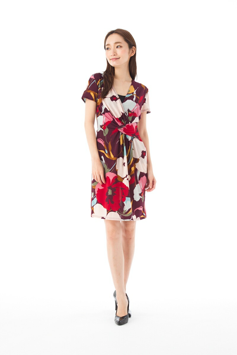 T2 ジャージー 大人可愛い 半袖 レディース ステラ ワンピース 半袖 ワンピース ステラ T2 パリ Stellar エジェリ Egerie ワンピース T1 Paris 上品 インポート T3サイズ フランス ひざ丈ワンピース ｖネック