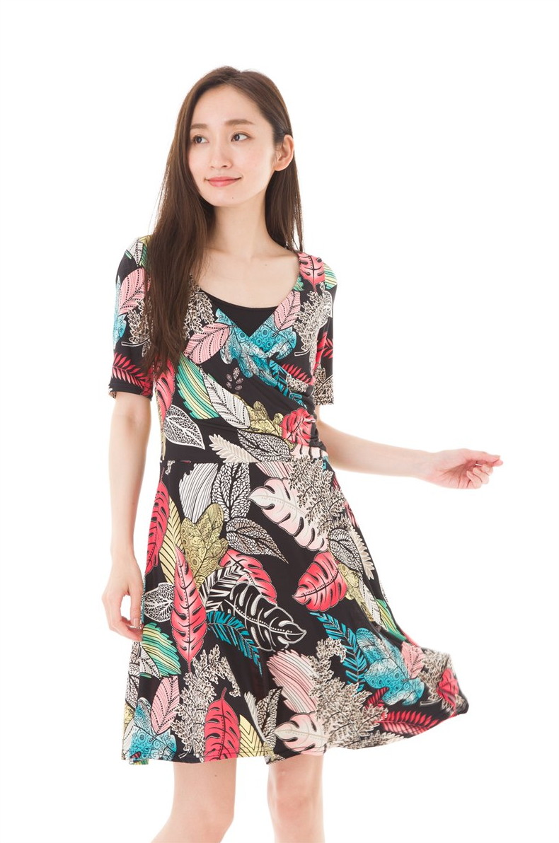 流行超人気 のフランス Fille インポート Paris T3 大人ワンピース Suivreレディースファッション ファス Fas ワンピース 総柄 膝丈 ワンピース レディース T4サイズ 5分袖 ジャージー パリワンピース T2 膝丈 ｖネック 上品 大きいサイズ Fille A Suivre ステラ 品質