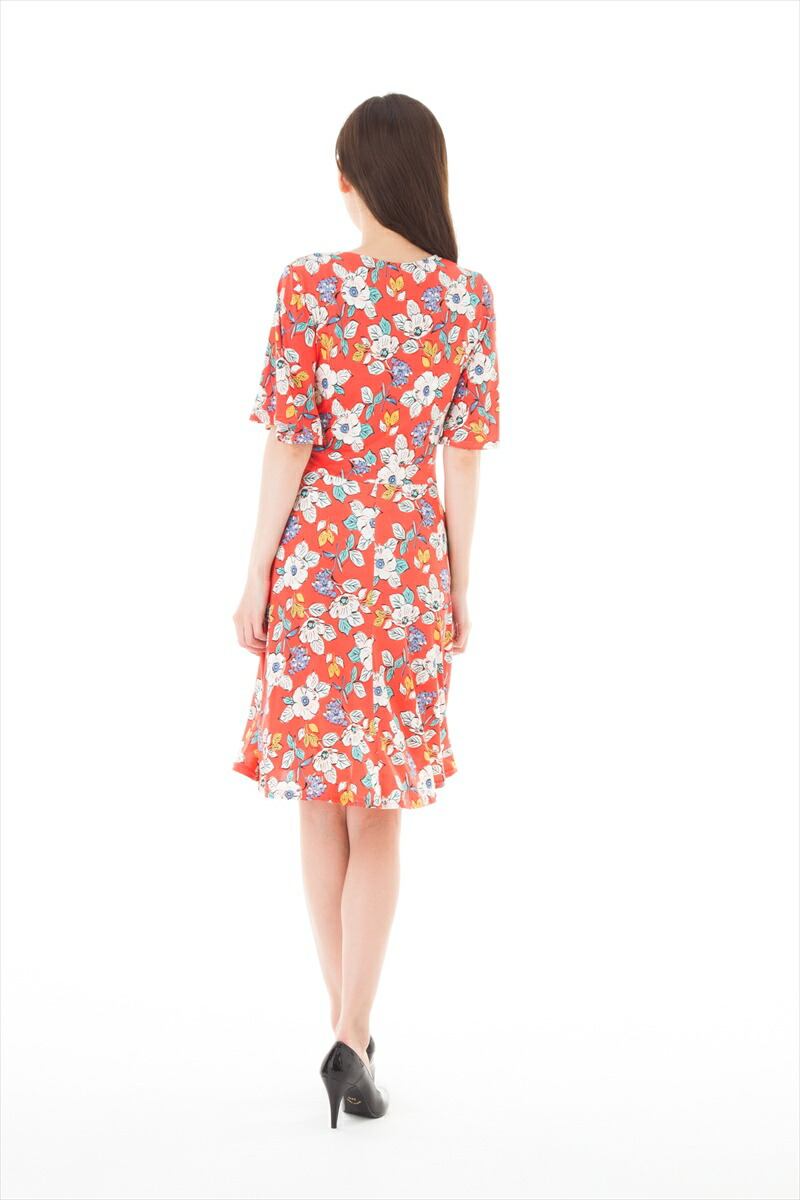 大人可愛い ワンピース 大人ワンピース パリ T2 エジェリ Egerie ワンピース Paris インポート 上品 T1 ワンピース 大人ワンピース レディース 五部袖 T3 フランス T4 膝丈 総柄 ワンピース 上品 大きいサイズ ジャージー ｖネック ステラ