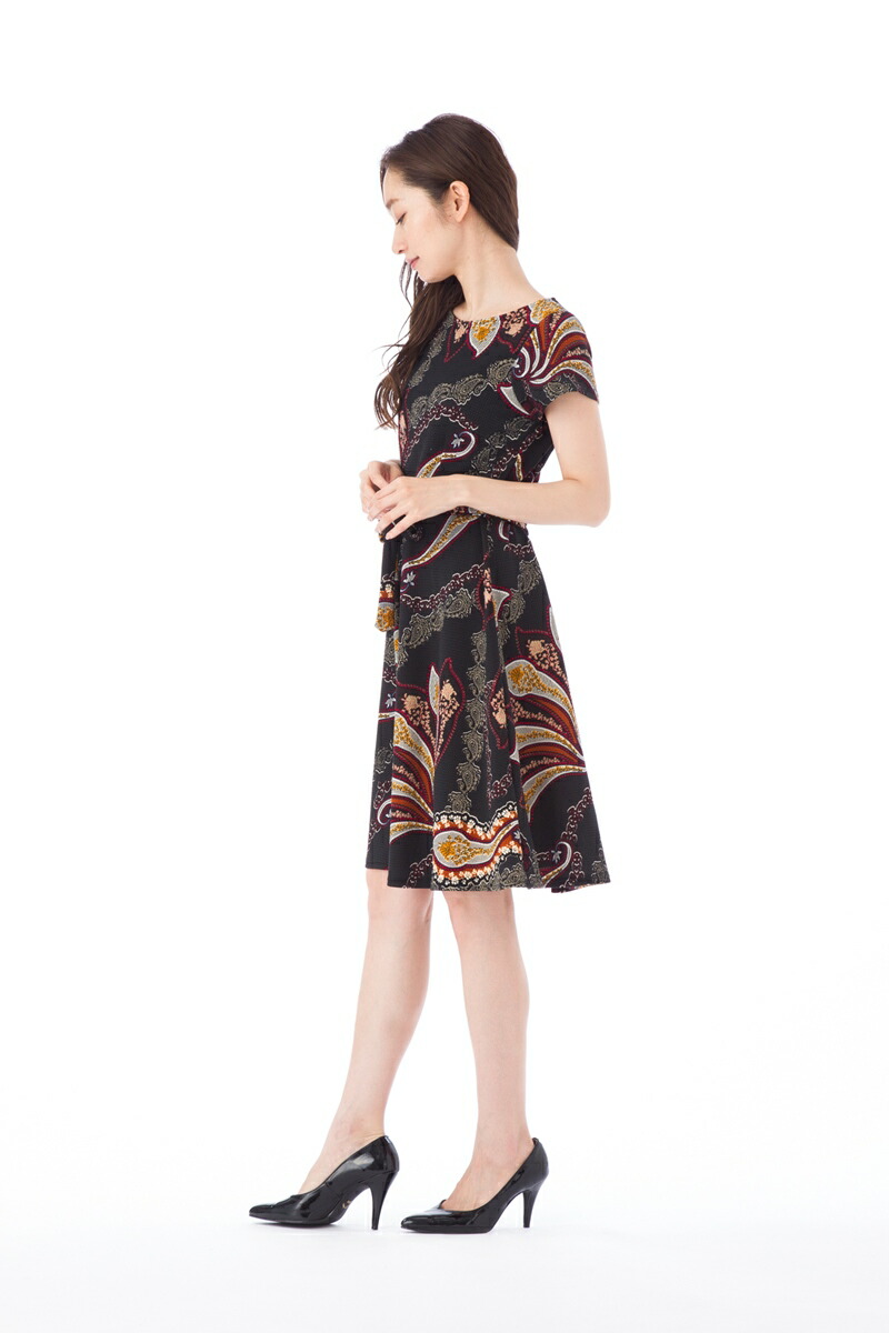 フランス パリ Paris 大人可愛い T2 T1 大人ワンピース レディース インポート オトナ女子 ワンピース Fifilles 上品レディースファッション ワンピース T2 T3サイズ 半袖 膝丈 ペイズリー柄 大人ワンピース レディース 上品 ステラ