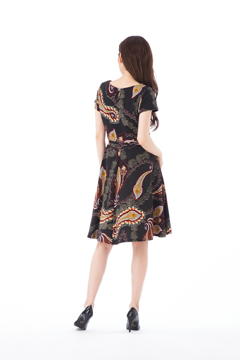 フランス パリ Paris 大人可愛い T2 T1 大人ワンピース レディース インポート オトナ女子 ワンピース Fifilles 上品レディースファッション ワンピース T2 T3サイズ 半袖 膝丈 ペイズリー柄 大人ワンピース レディース 上品 ステラ