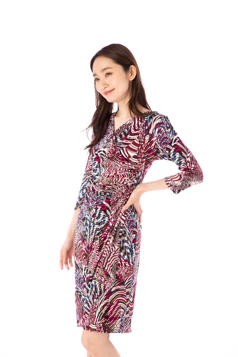 フランス Paris パリ ワンピース インポート ワンピース 大人可愛い T2 上品 Stellar ステラ カシュクール エジェリ Egerie ワンピース T1 T2 T3 T4サイズ 七分袖 ひざ丈ワンピース カシュクール ジャージー レディース ステラ