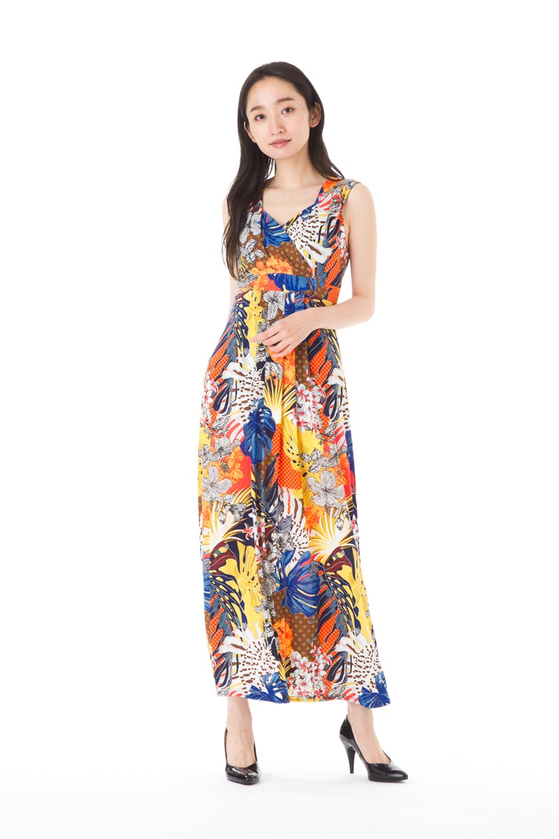 フランス Paris パリ ワンピース T2 インポート 大人可愛い 上品 T3 Vネック Stellar ステラ エジェリ Egerie ワンピース T1 T2 T3 T4サイズ ノースリーブ ロング丈ワンピース Vネック ジャージー レディース ステラ